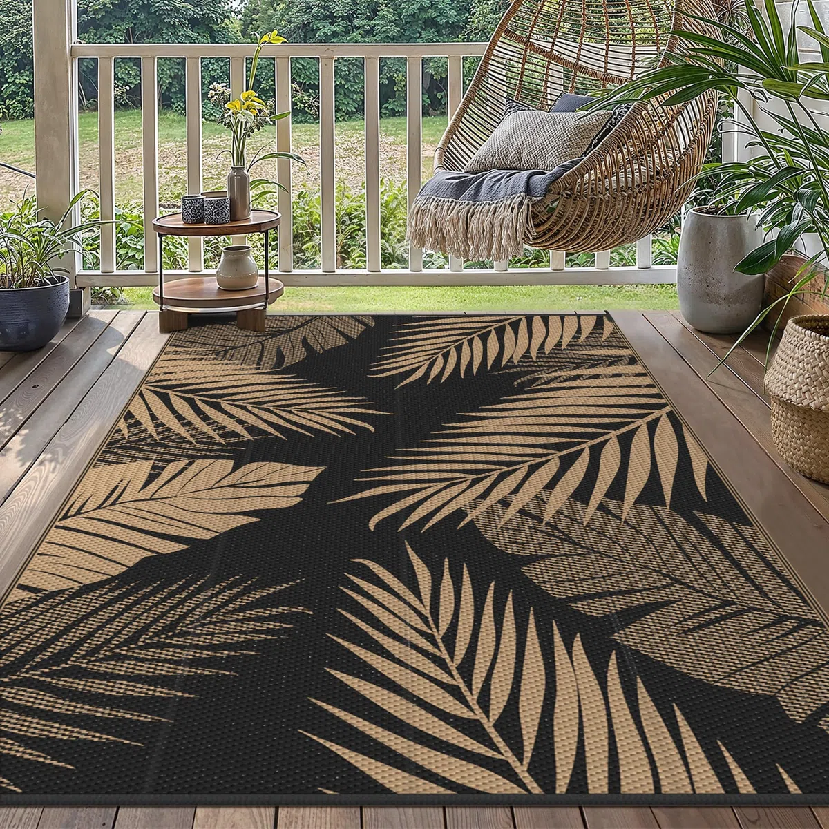 GENIMO Tappeto da Esterno Antipioggia,Impermeabili Eeversibili Lavabili,Tappeto per Terrazze,Giardini,Camper,Picnic,Balcone,180x275cm,Nero & Marrone