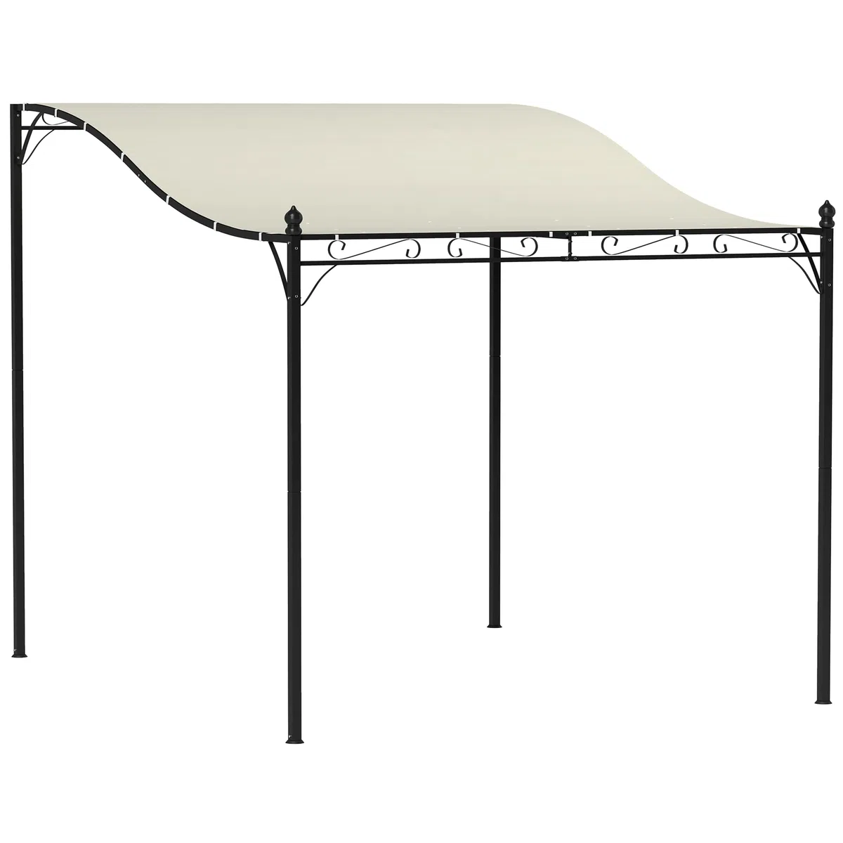 Outsunny Pergola Addossata 2.5x3m con Design Curvo e 16 Fori di Drenaggio, Gazebo Pergolato da Giardino in Metallo e Poliestere con Viti, per Esterno, Terrazza e Patio, Protezione UV, Crema