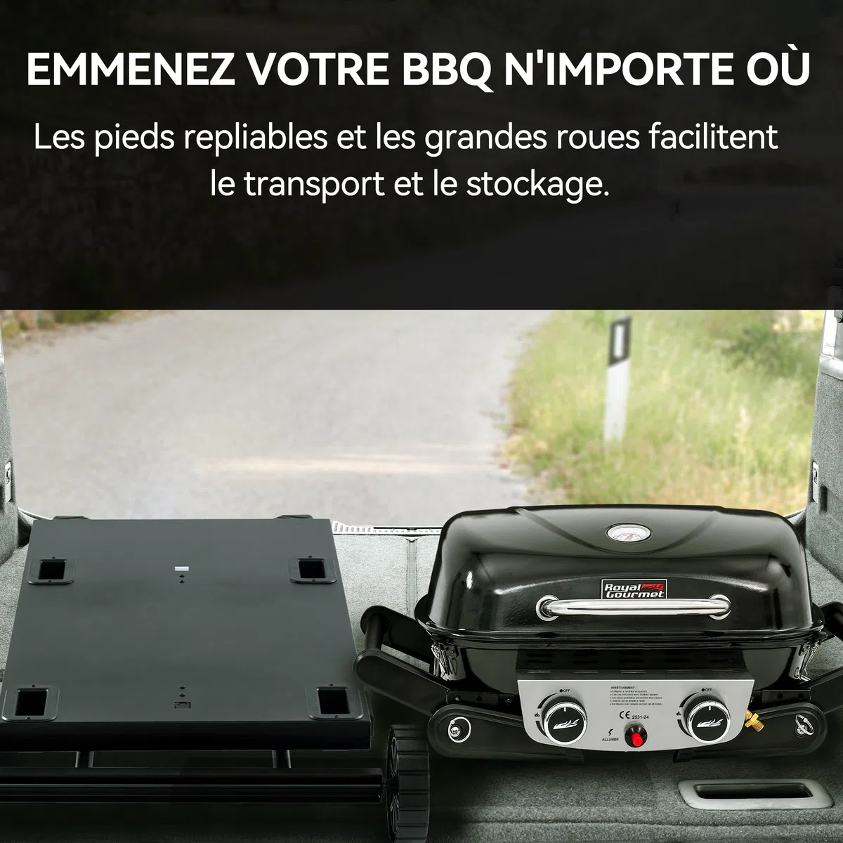 Royal Gourmet GT2201C-E Carrello Pieghevole per Barbecue Portatile, Carrello Pieghevole per Piastra con 2 Ganci per Serie GT2005-F, Adatto per Il Campeggio, Piano del Tavolo, 79 x 46,8 cm