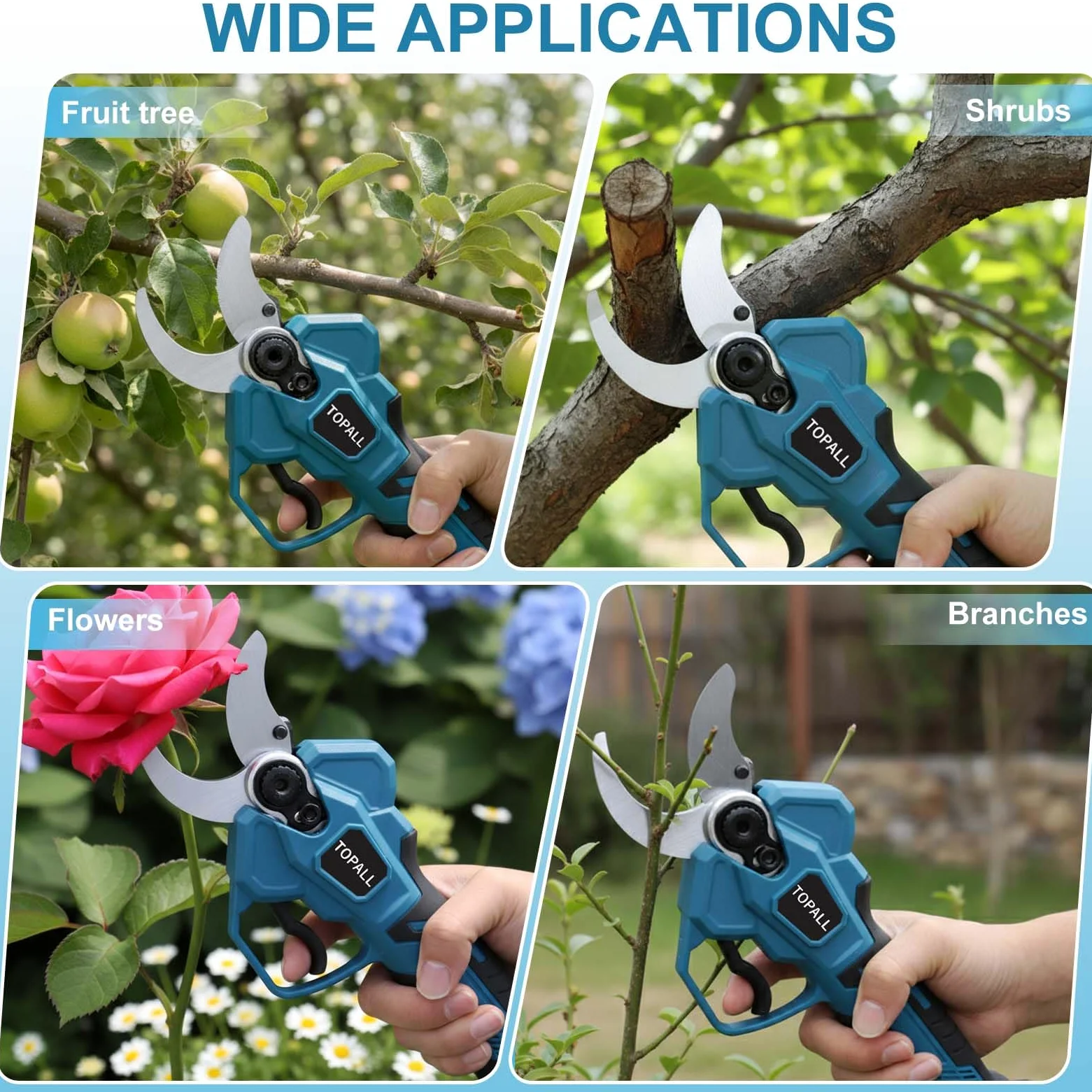 TOPALL Forbici Potatura a Batteria,40MM Forbice Potatura Elettriche con 2 * 4000mAh | 800W Motore Senza Spazzole | Schermo LCD | con Asta Telescopica,Portata Massima fino a 5M per Jardinage Pruning