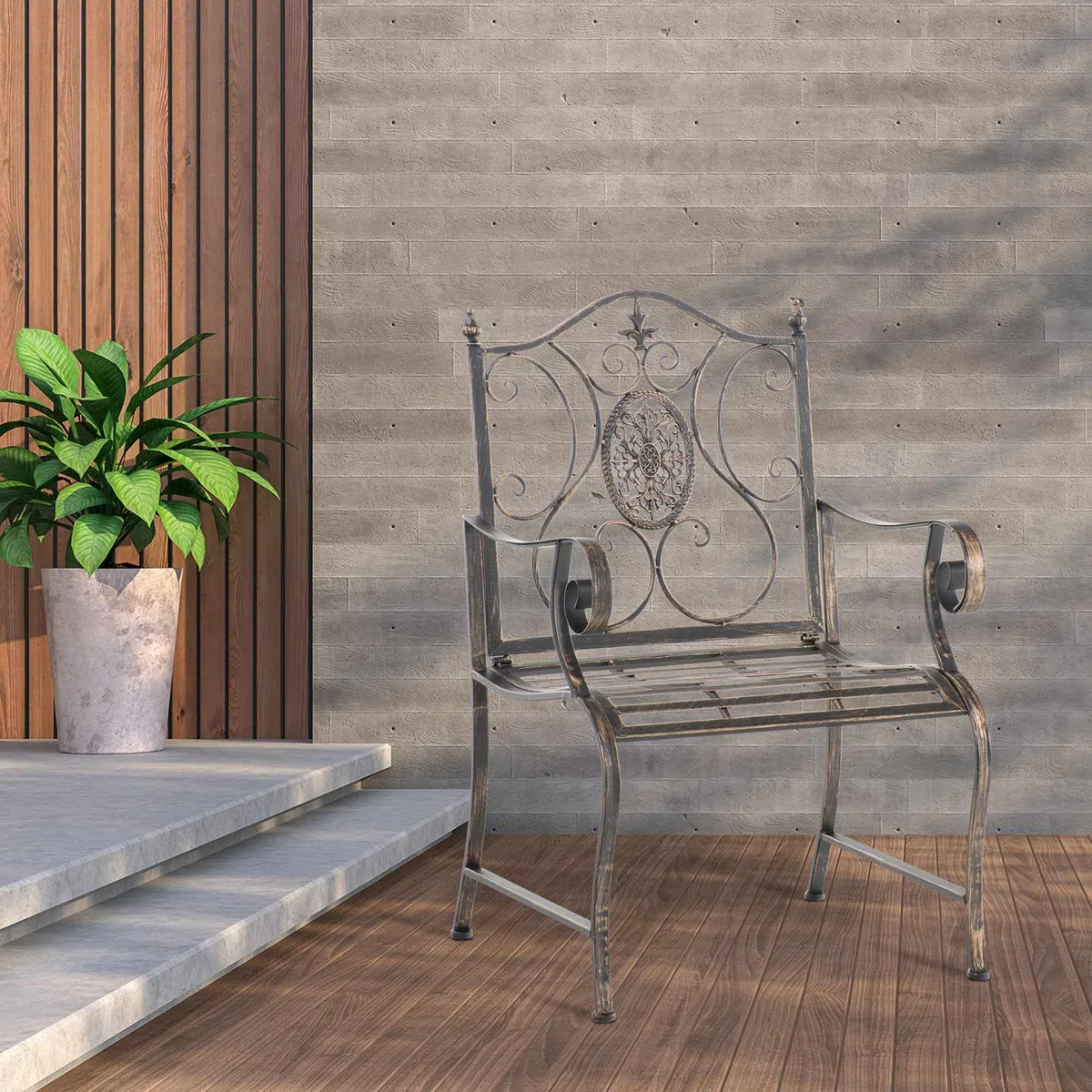 CLP Sedia da giardino Punjab in stile rustico, in ferro laccato, extra robusta, Colore:bronzo