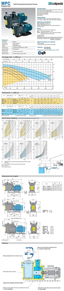 ELETTROPOMPA PER PISCINA MPC 41 HP 1,5 VOLT 380 CALPEDA
