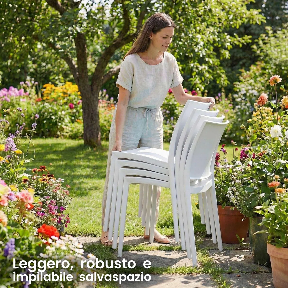 CLP Set 2 sedie da giardino Meton impilabili e resistenti alle intemperie, sedie con braccioli UV resistenti, in plastica fino a 150 kg Colore:bianco