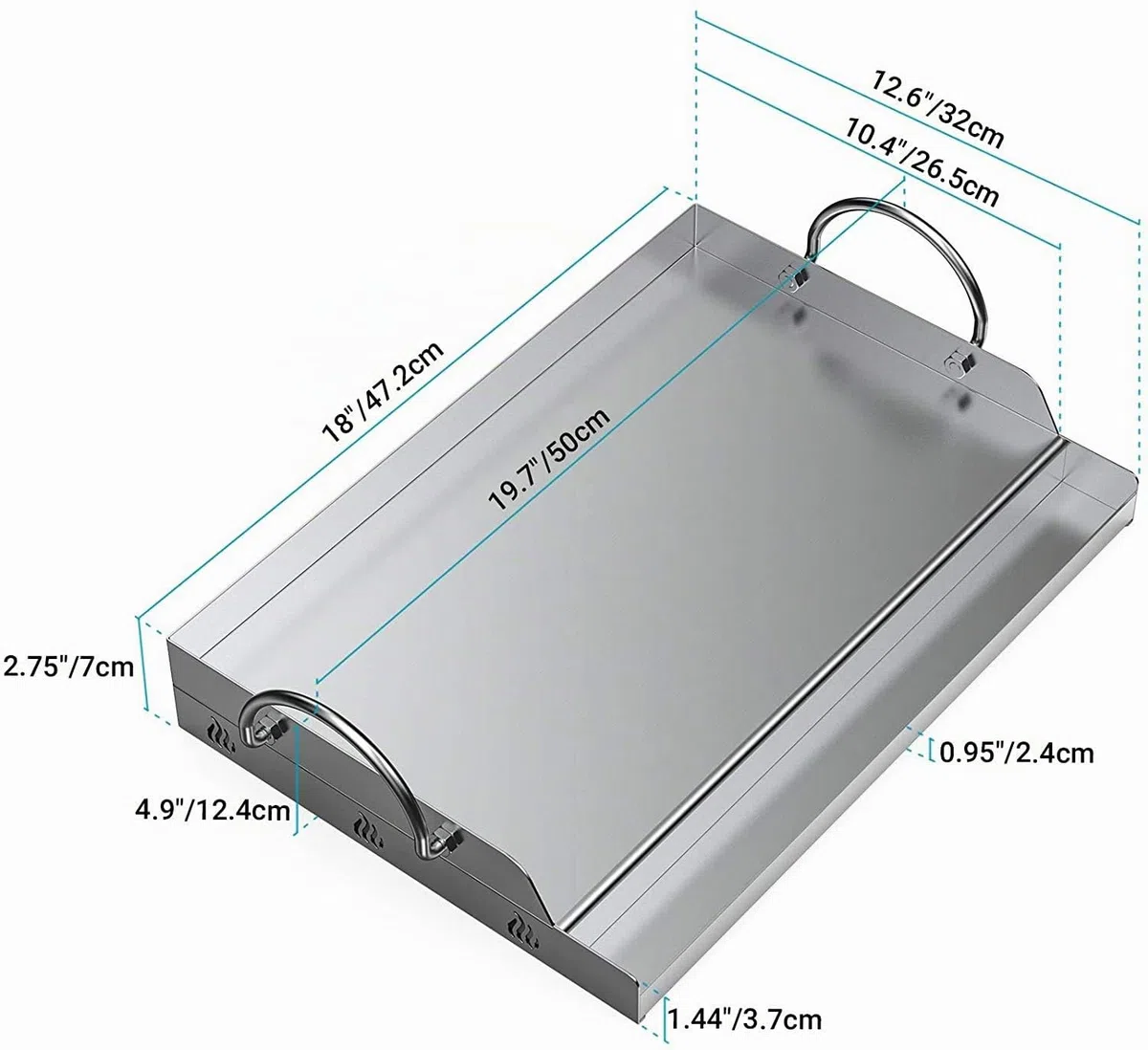 Onlyfire piastra BBQ universale in acciaio inossidabile per barbecue a carbonella, a gas e altri, rettangolare, 51 X 32 X 12,4 cm (larghezza x profondità x altezza)