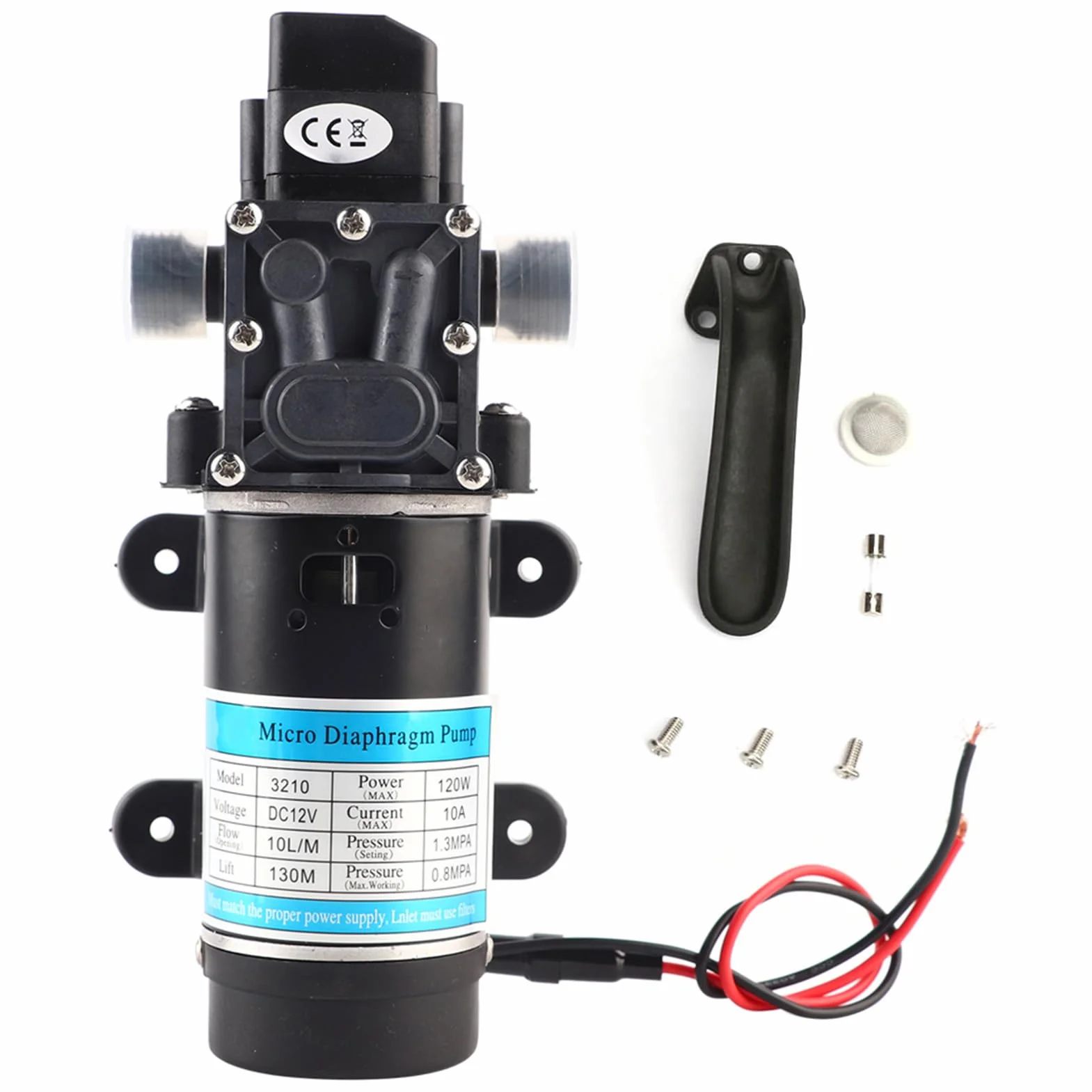 Pompa Acqua Ad Alta Pressione 12V 120W con Pressostato, Autoaspirante e Protezione Surriscaldamento, per Irrigazione Giardino e Idropulitrice Portatile