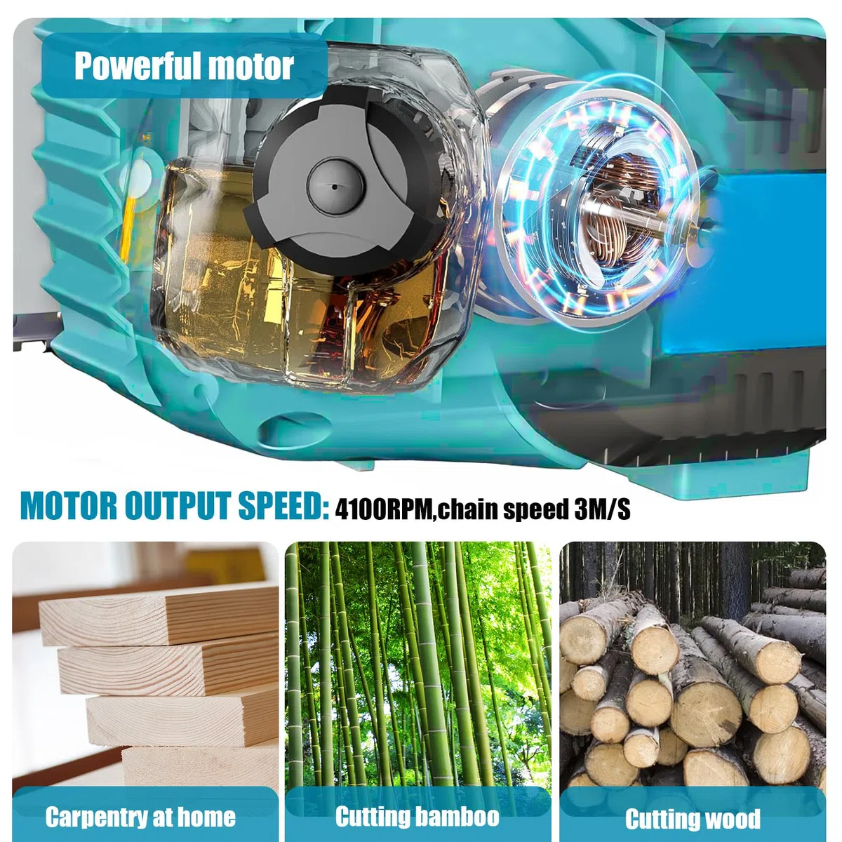 Motosega a batteria da 12 pollici con 2 batterie da 18V 5,5 Ah e caricabatterie, motore in rame da 4100 giri/min, lubrificazione automatica, motosega senza spazzole per potatura alberi, taglio legna