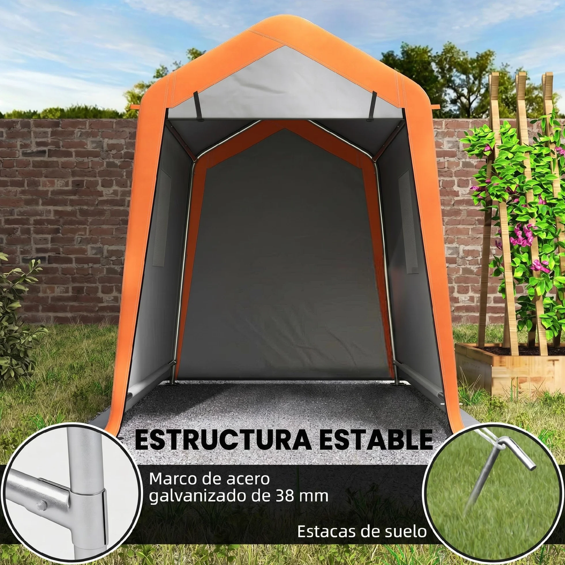 Outsunny Tenda da garage portatile da 2,4 x 1,8 m, impermeabile per auto, con porta arrotolabile con cerniera, finestre, struttura in metallo zincato, UPF30+, grigio chiaro