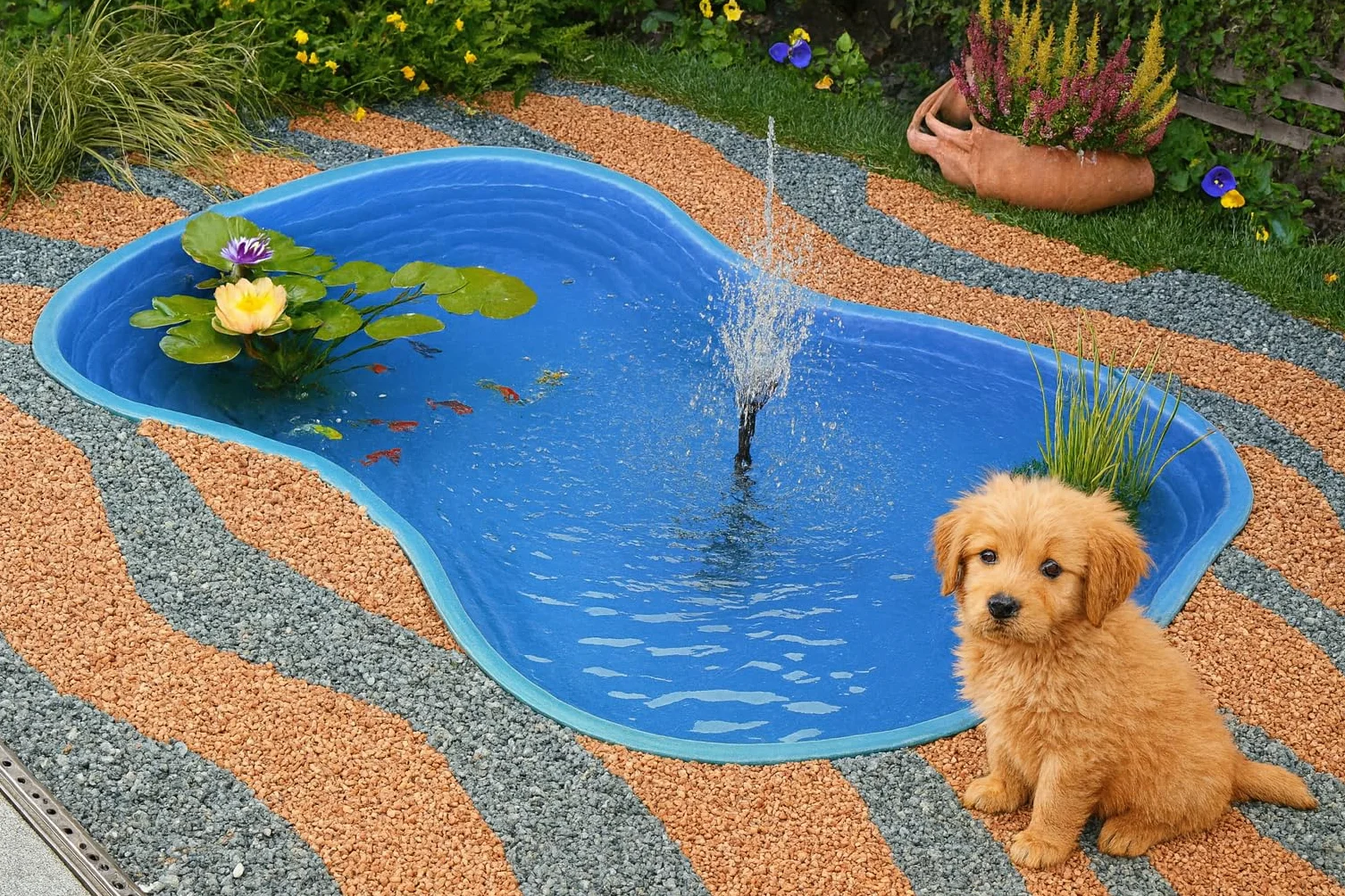 Laghetto da Giardino Termoformato in Plastica Azzurro – Modello Bolsena Vasca Preformata per Laghetto Ornamentale – 178x130x45 cm – capacità 600 L