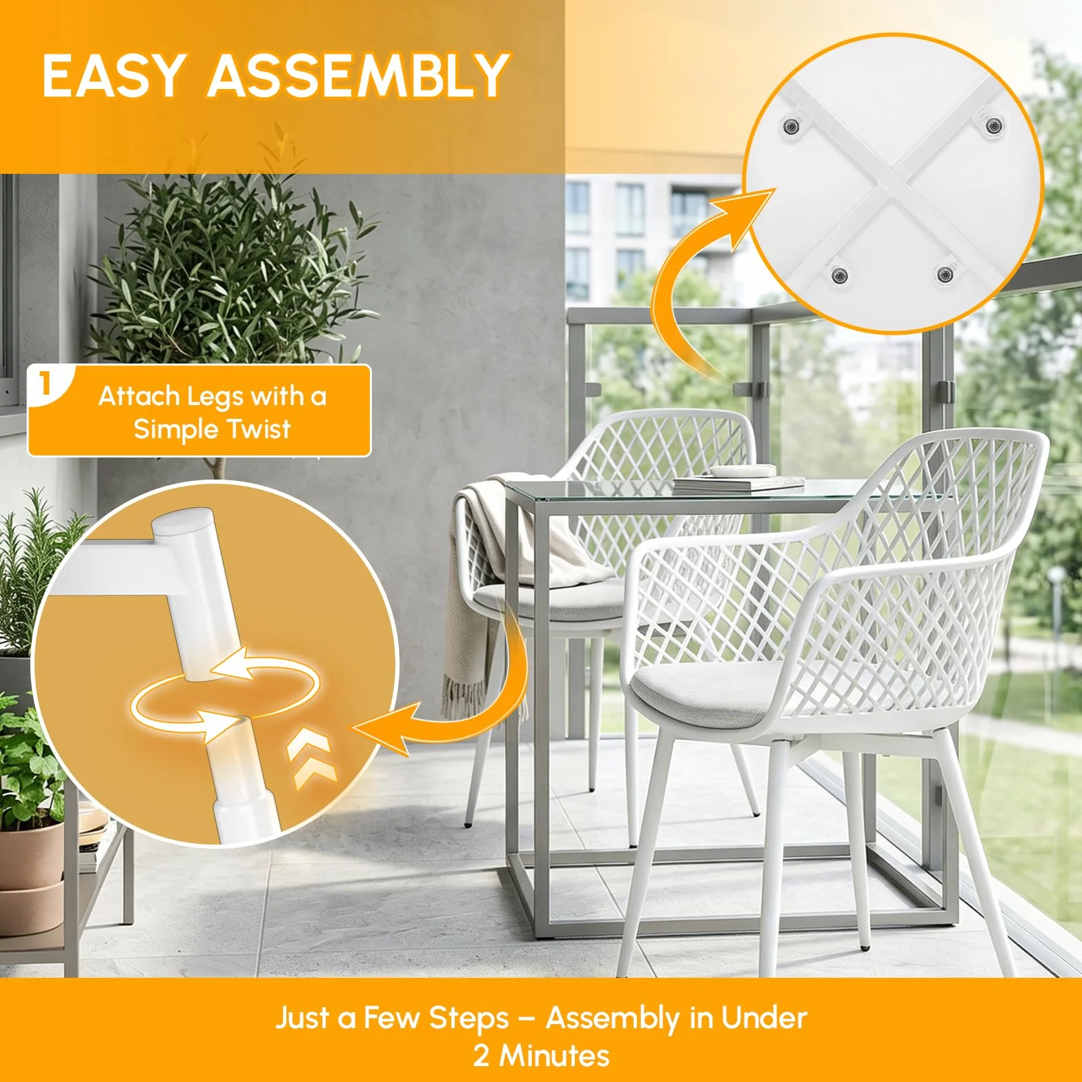 buybyroom Set di 6 sedie da giardino in plastica con braccioli, eleganti e facili da pulire, colore bianco