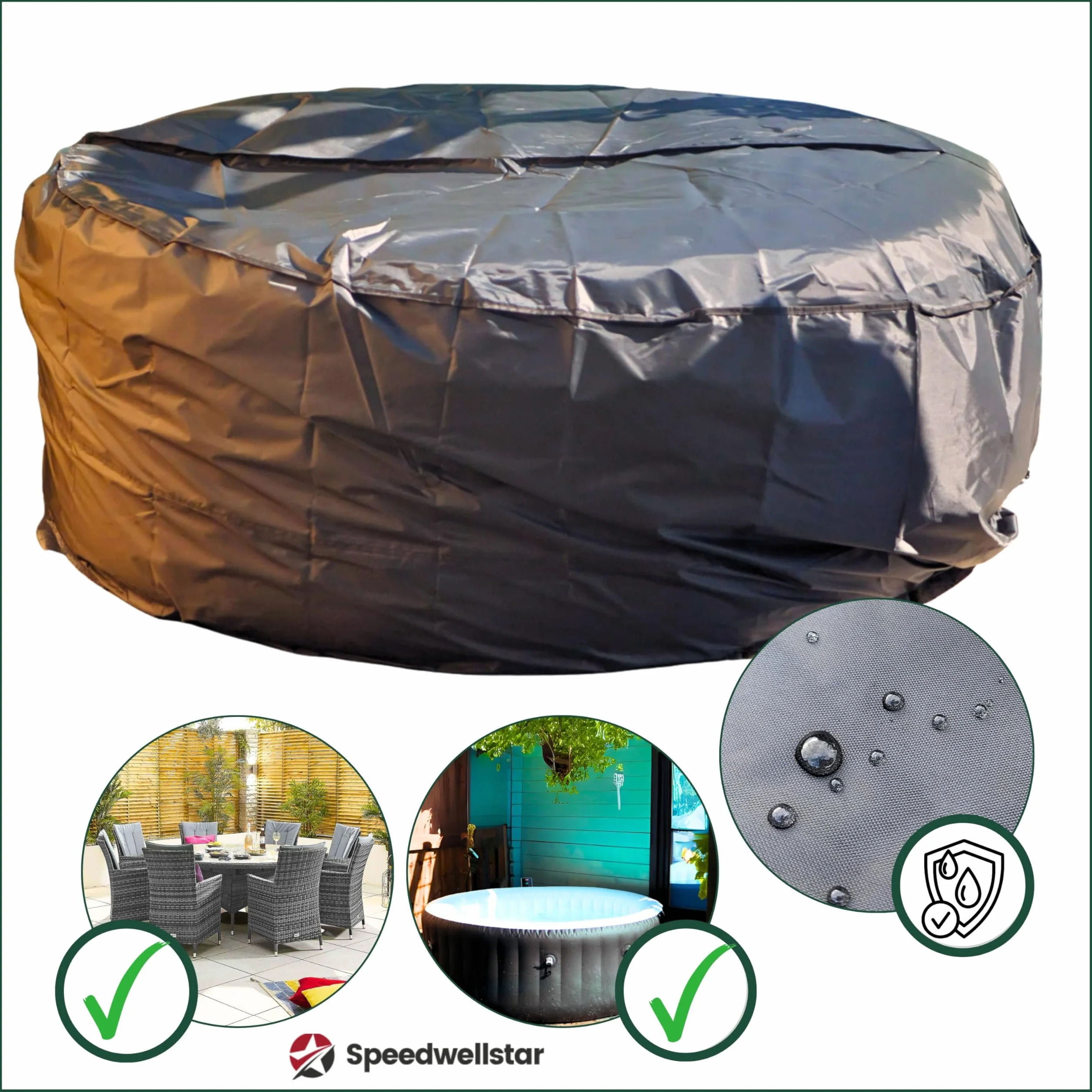SpeedwellStar Copertura rotonda per tavolo da giardino e vasca idromassaggio, grande, 210 cm, con coulisse circolare (copertura rotonda grande)