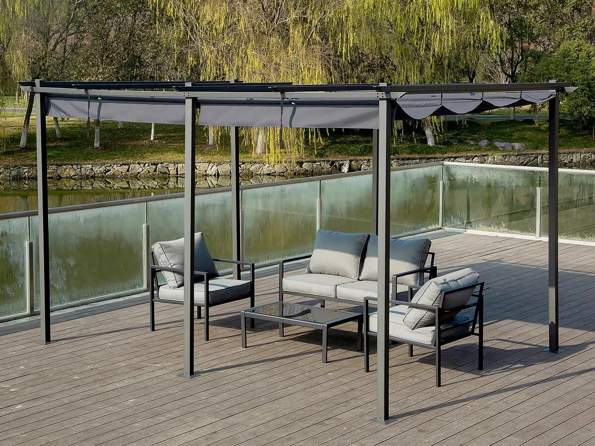 Pergola in metallo con tetto retrattile - 3 x 6 m - Antracite