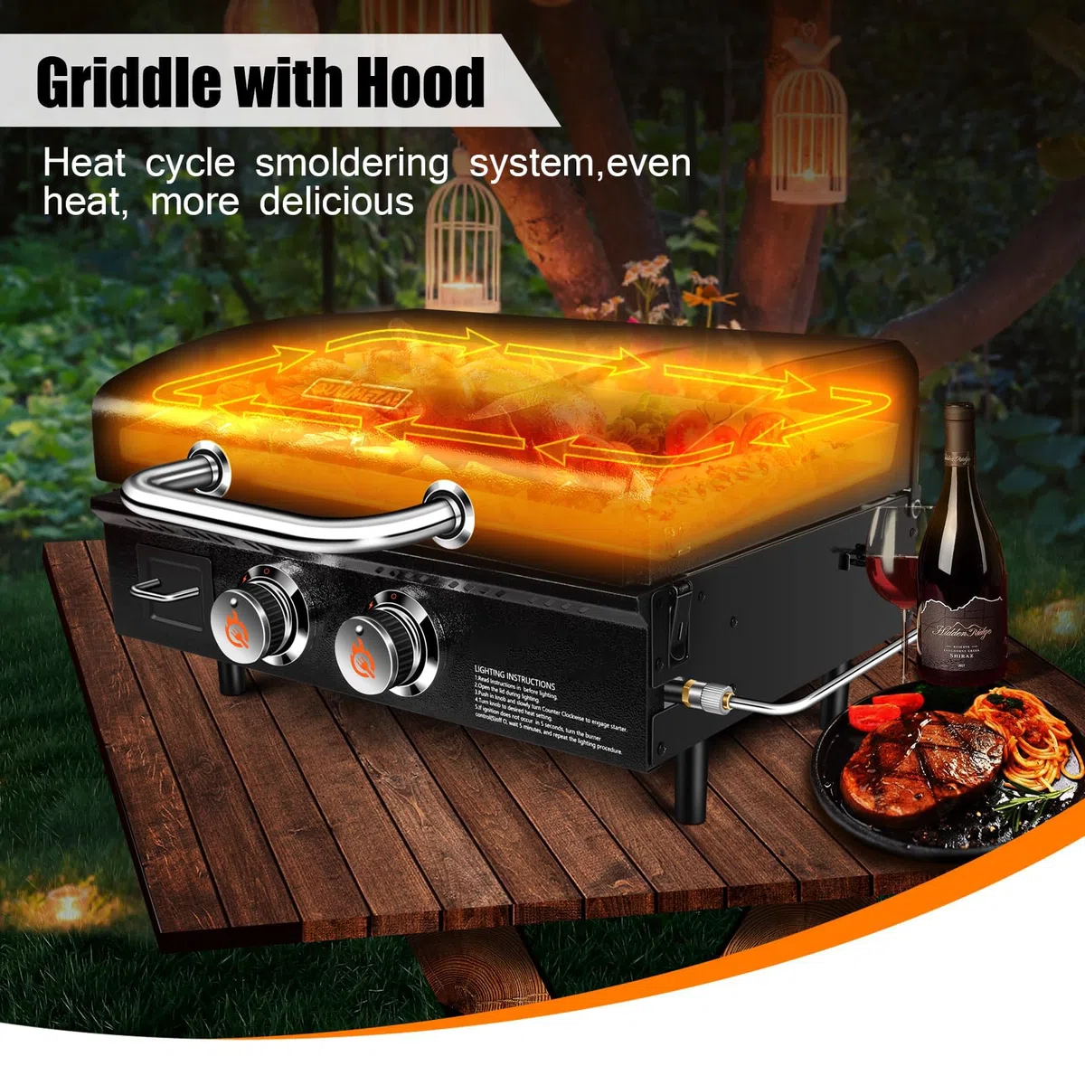 GFTIME Barbecue a gas da tavolo con 2 bruciatori, piastra Plancha a gas con parte superiore piatta, grill a propano con borsa per il trasporto, 55,9 cm, 48.000 BTU, piastre in ceramica antiaderente