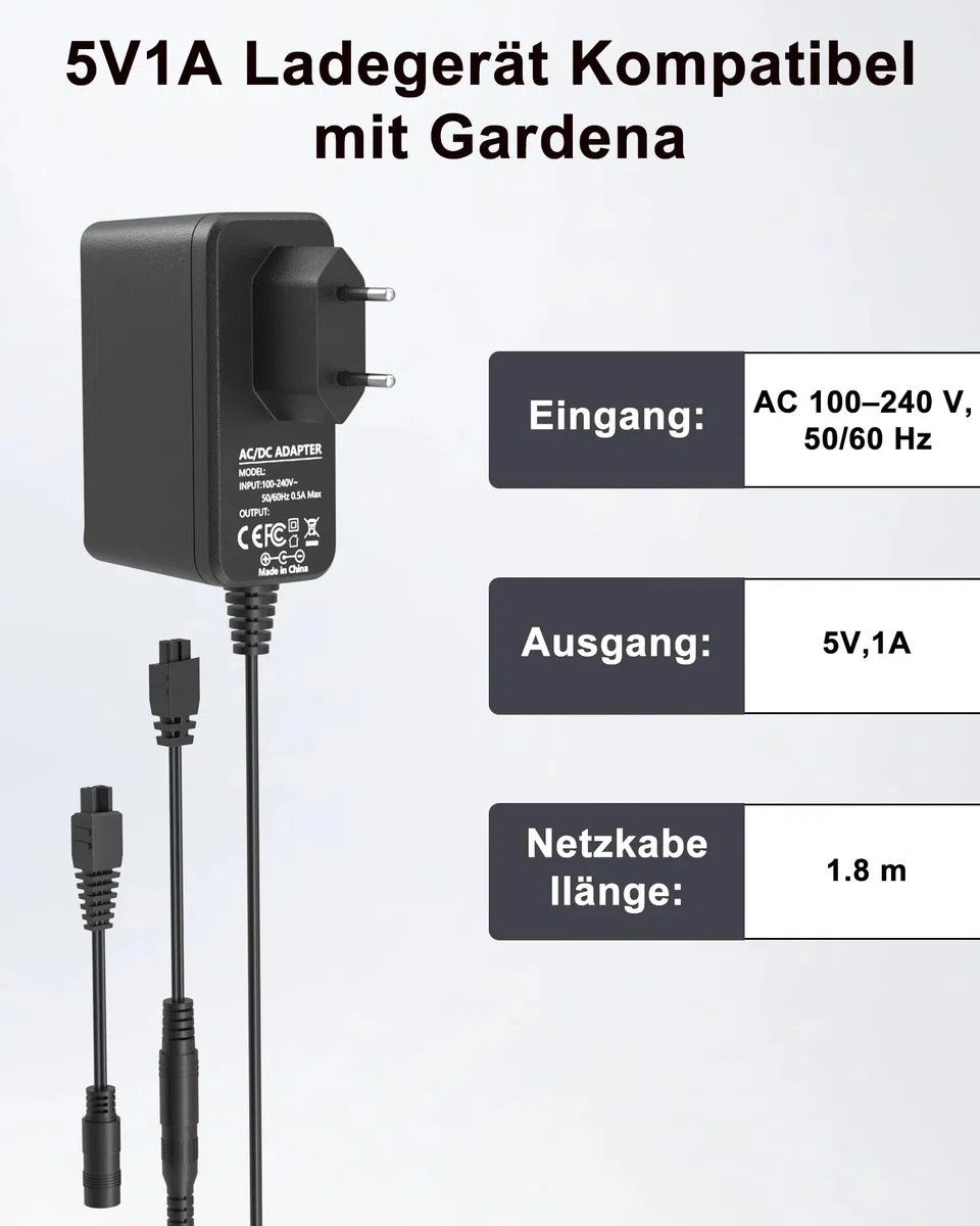 Cavo di ricarica per Gardena ClassicCut Li 9850 9851 9852 9853 9854 9855, 5,5 V, con cavo di ricambio da 1,8 m