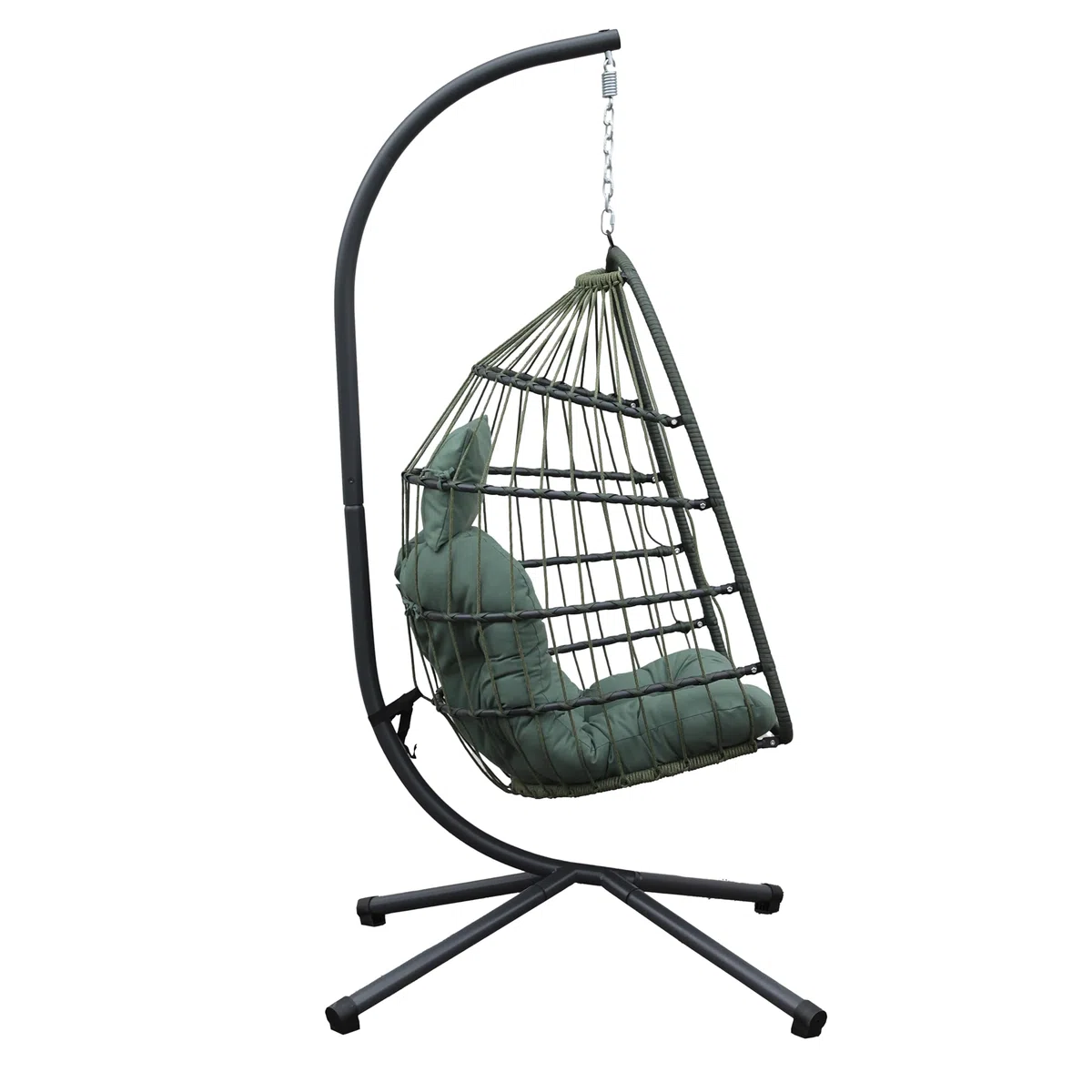 Brigros - Sedia A Dondolo Sospesa Da Esterno Modello Rawak Con Supporto A Terra In Acciaio, Poltrona Sospesa Da Giardino Pieghevole Con Corda E Cuscino Impermeabile (Verde)
