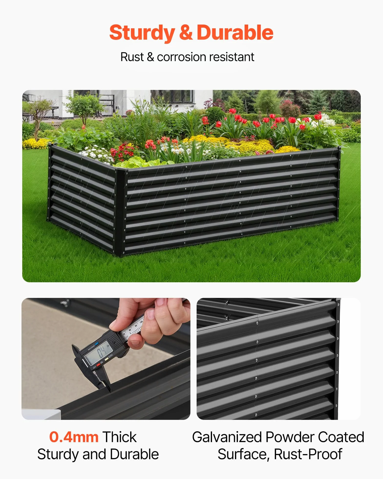 VEVOR Aiuola Rialzata in Metallo, Fioriera da Giardino Zincata per Esterni 2400 x 1200 x 600 mm, Design a Fondo Aperto, per la Coltivazione di Verdure, Erbe Aromatiche e Piante Grasse, Grigio Scuro