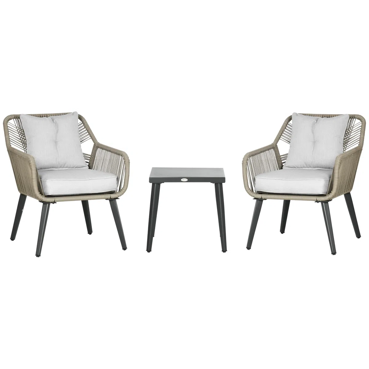 Outsunny Set Tavolino e Sedie da Giardino 3 Pezzi in Rattan PE e Acciaio con 2 Sedie Moderne e 1 Tavolino da Caffè, Grigio