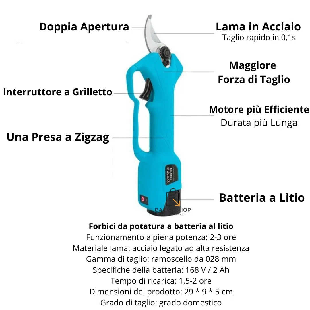 Forbici Potatura con 2 Batterie da 48V Trincia Rami Professionale Cesoie Elettriche Forbice da Giardino Alberi da Frutta Cordless Senza Fili Arbusti, verde blu