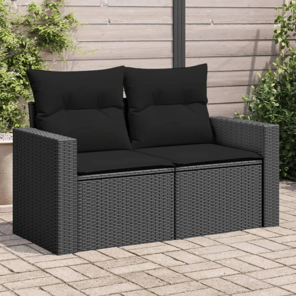 Festnight Divano Esterno 2 Posti, Divano da Giardino con Contenitore, Divanetto da Esterno, Salotto da Giardino, con Cuscini in Polyrattan Nero