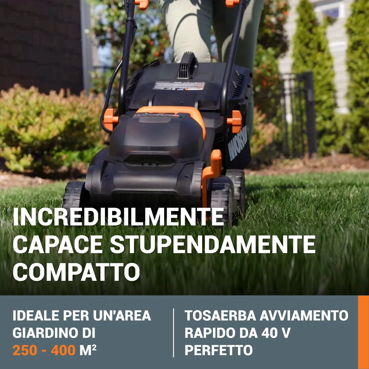 WORX WG779E Tosaerba a Batteria 40V Rasaerba Elettrico da Giardino, Diametro Taglio 34 cm, 2 Batteria da 2,5Ah