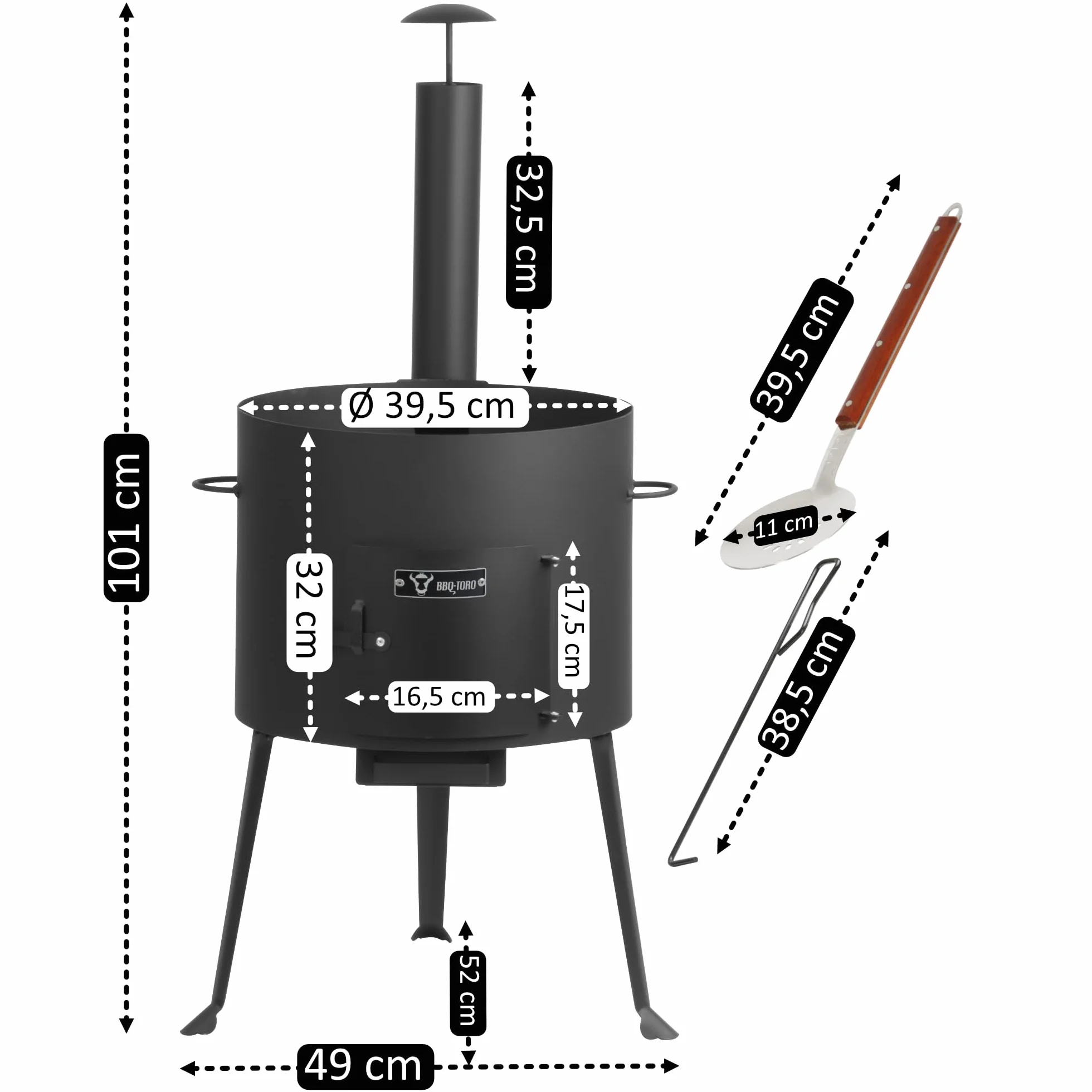 BBQ-Toro Kazan in ghisa con forno Kazan Ø 39,5 cm, pentola da 16 l con coperchio, in ghisa, per gulasch, caldaia, forno da esterno, forno elettrico, forno singolo, camino, cucina all'aperto
