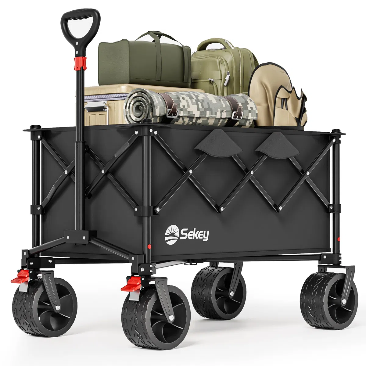 Sekey Carrello Pieghevole XXL 135L, Capacità di Carico 150KG, Ruote 17x8,5 cm con Freno, Montaggio Istantaneo Brevettato 4 Vie, Carrello Portacarichi Leggero SE4031, Nero