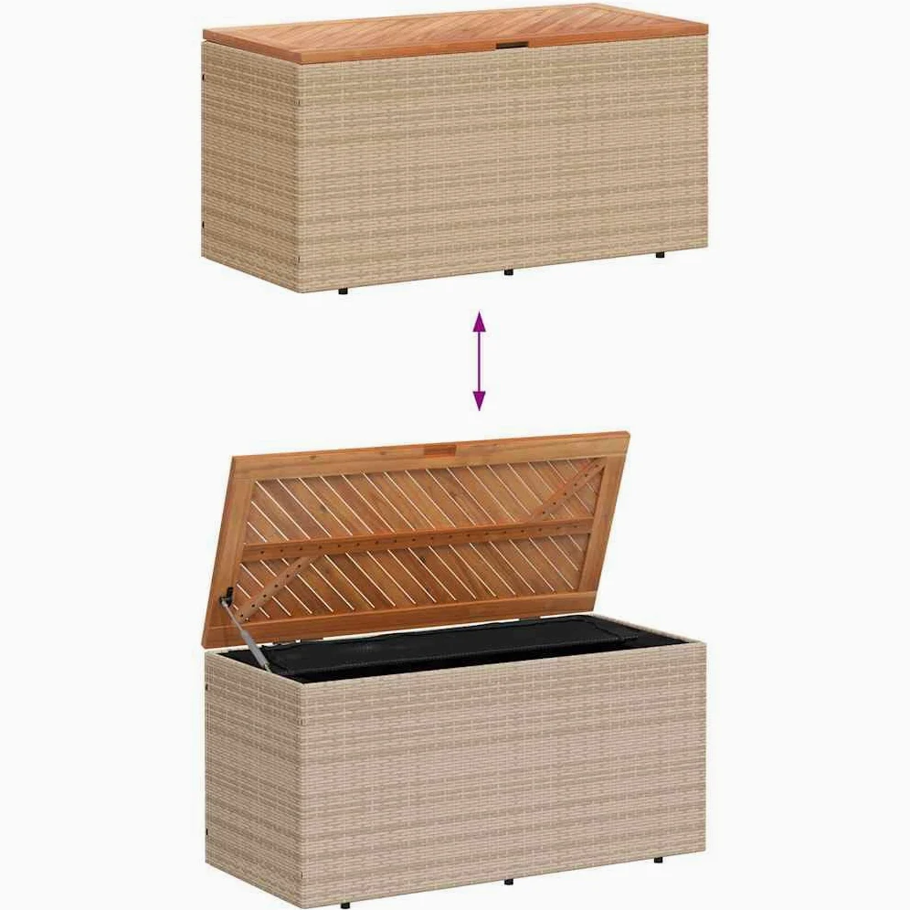 vidaXL Contenitore da Giardino Beige 110x50x54 cm Polyrattan e Acacia