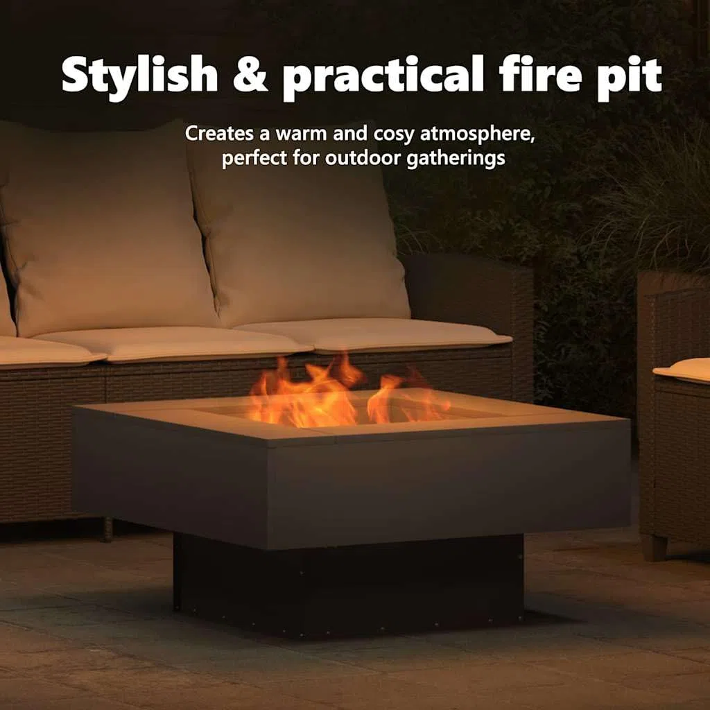 vidaXL Focolare Nero 80 x 80 x 40 cm Acciaio, Moderno braciere Quadrato, Resistente Riscaldamento Esterno per Giardino e terrazza, Stile Contemporaneo per riunioni