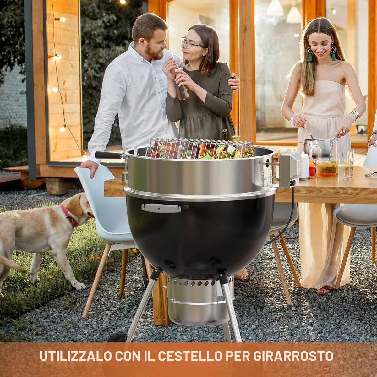 onlyfire Carbone bollitore Grill Acciaio Inossidabile girarrosto Arrostire Kit Anello con spiedo, Motore Elettrico Si inserisce Weber 57 CM bollitore BBQ e Altre Griglie 57cm Kettle