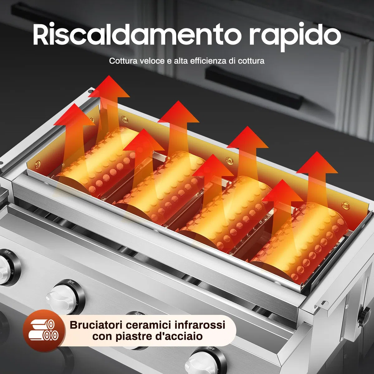 Barbecue a gas, barbecue da campeggio, barbecue BBQ con 4 bruciatori, barbecue da tavolo per campeggio, balcone, giardino, 58 * 40 * 20 cm