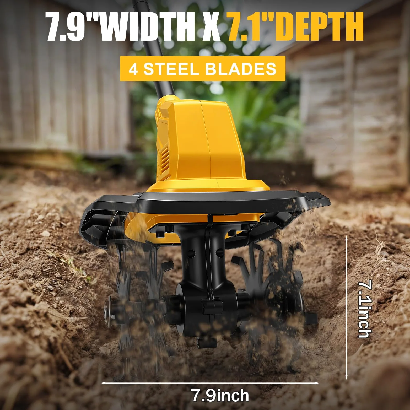 Motozappa senza fili per Dewalt 18 V, 20 V Batteria, Motozappa a Batteria con Motore Brushless, Altezza Regolabile, larghezza di lavoro 20 cm, profondità di lavoro 18 cm, per Giardini e Cortili