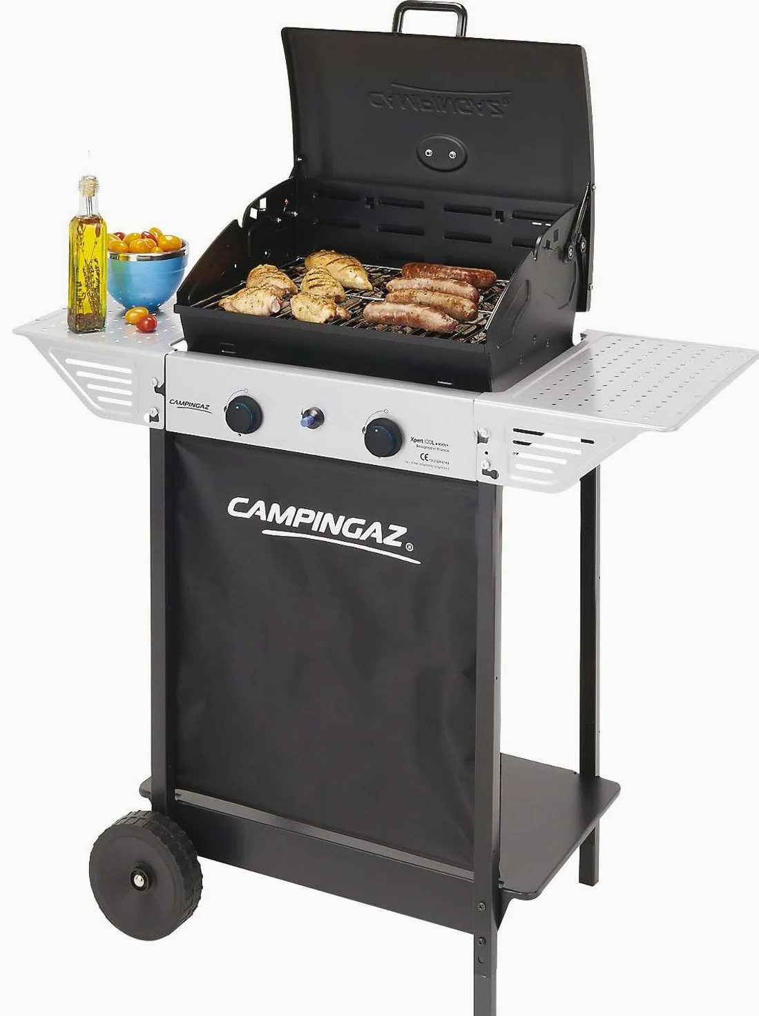 Campingaz BBQ A Roccia Lavica Xpert 100 L Plus Rocky, Barbecue Grill Compatto A Due Bruciatori, 98 x 48 x 124 cm, Nero Argento