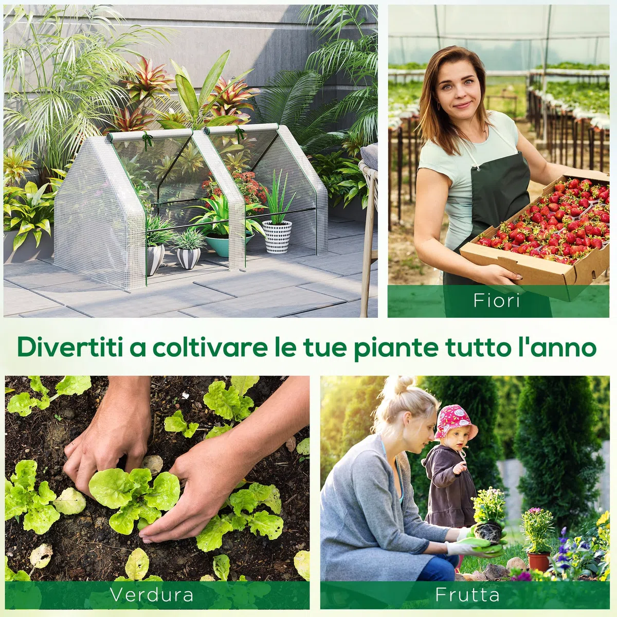 Outsunny Serra da Giardino 180x90x90 cm con 2 Porte Avvolgibili a Cerniera, Serra per Orto con Struttura in Acciaio e Copertura PE, per Orto Verdure Fiori Frutta, Bianco