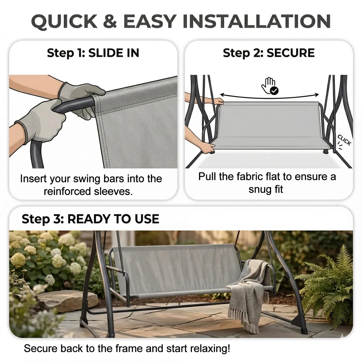 Coprisedile per Dondolo 2/3 Posti, Telo Ricambio Seduta Dondolo in Tessuto Oxford 600D, Copertura Impermeabile e Resistente UV per Altalena da Giardino Esterno,Beige,148x50x50cm