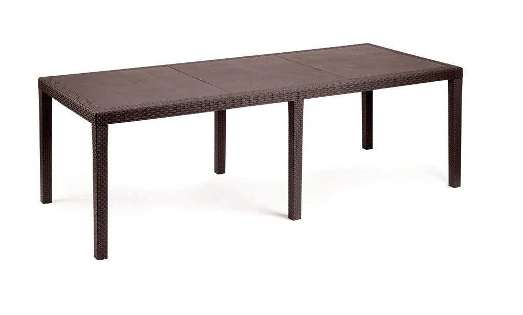 Dmora - Tavolo da esterno Roma, Ripiano rettangolare allungabile da pranzo, Tavolo da giardino estensibile effetto rattan, 100% Made in Italy, 150/220x90h72 cm, Marrone