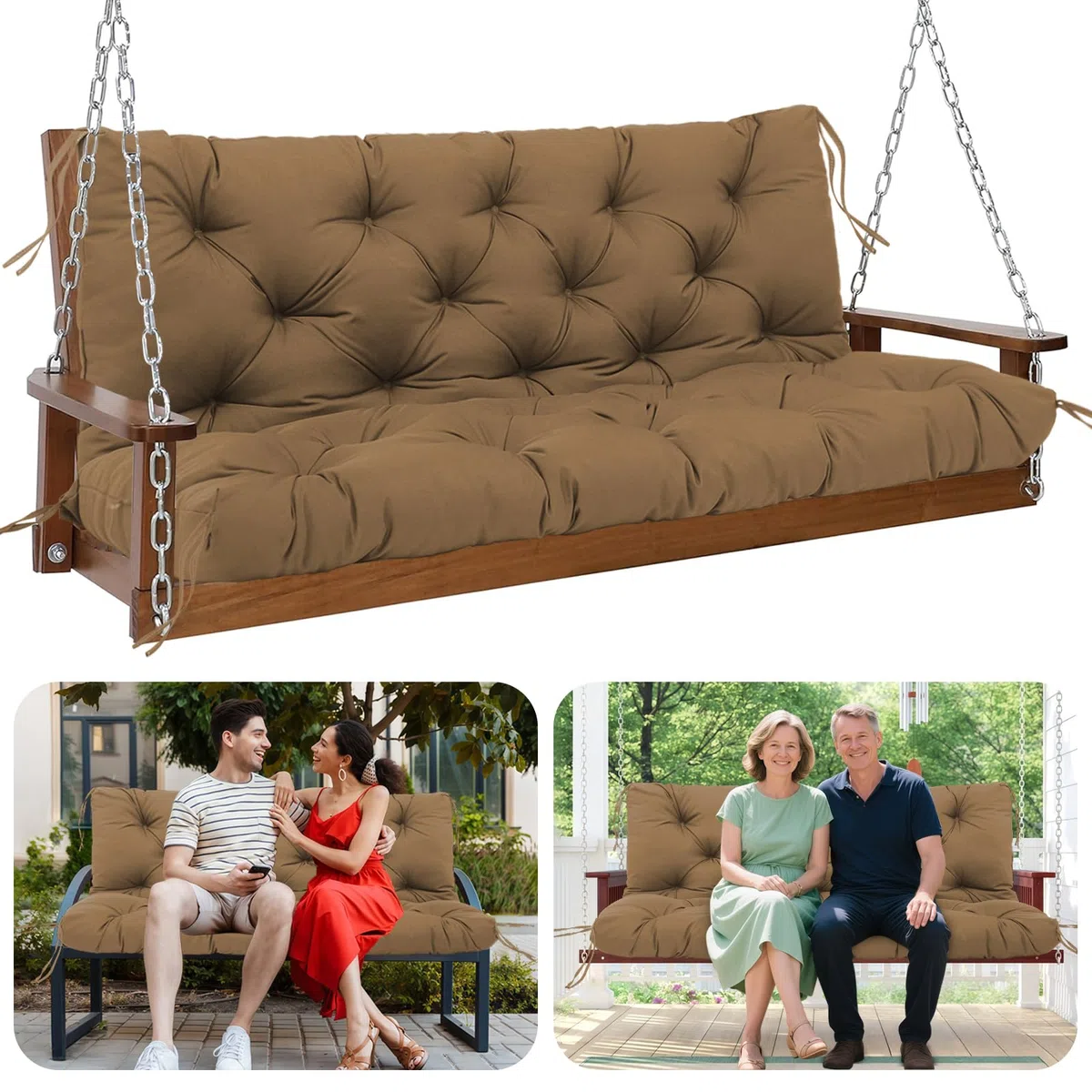 GPCHZM Cuscino per dondolo Hollywood, impermeabile, 150 cm, ispessito (12,5 cm), con schienale, per dondolo Hollywood, panca da giardino, terrazza, cortile, prato, veranda