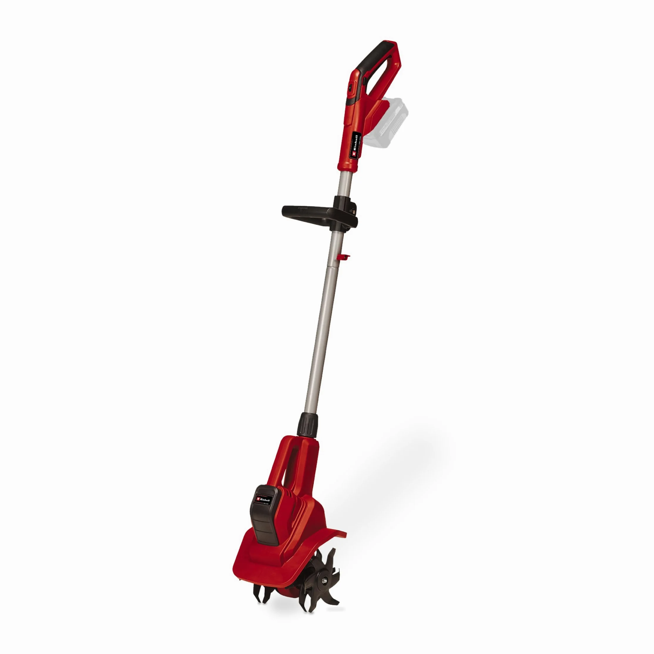 Einhell Motozappa a batteria, 18 V, agli ioni di Li, regolazione della velocità, lama scarificatrice, presa aggiuntiva, senza batteria o caricabatterie, colore: rosso/nero