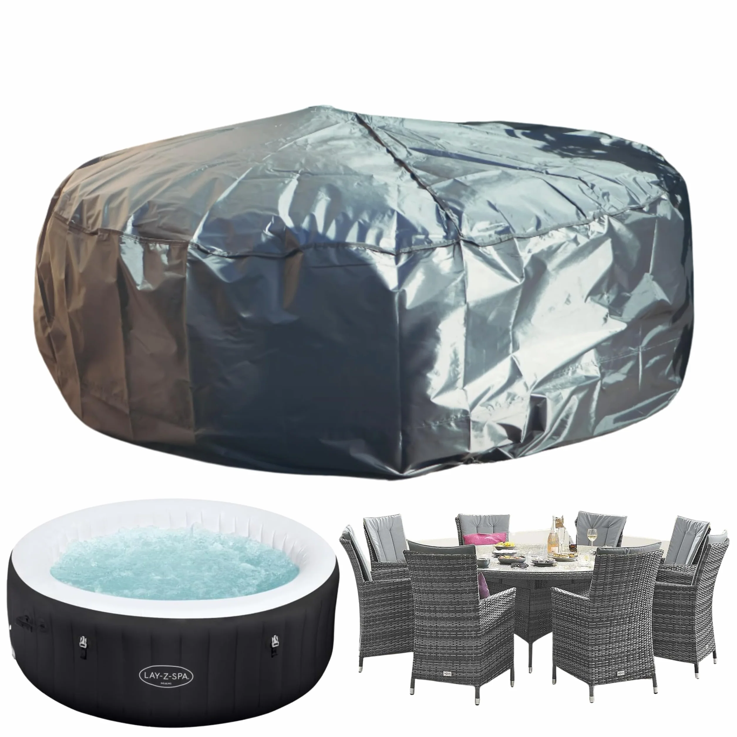 SpeedwellStar Copertura rotonda per tavolo da giardino e vasca idromassaggio, grande, 210 cm, con coulisse circolare (copertura rotonda grande)