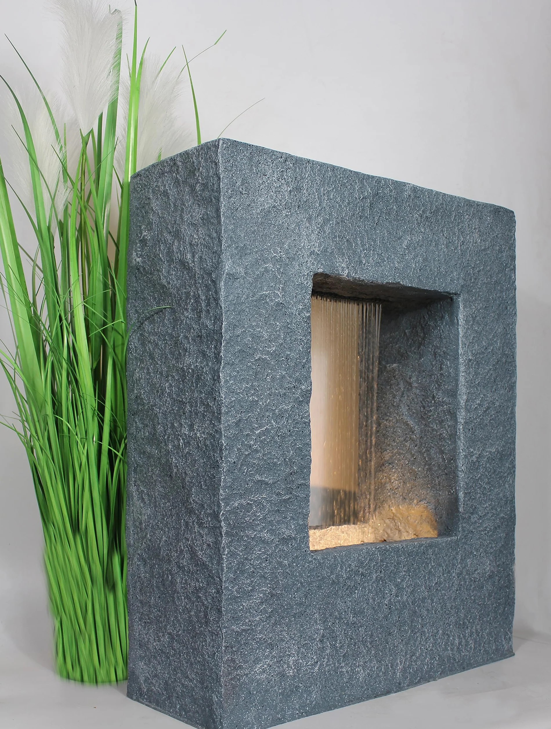 Fontana da giardino con illuminazione a LED 65x53 cm fontana da interno fontana effetto pietra pioggia cascata rettangolare bianco caldo fontana zampillante decorazione da giardino
