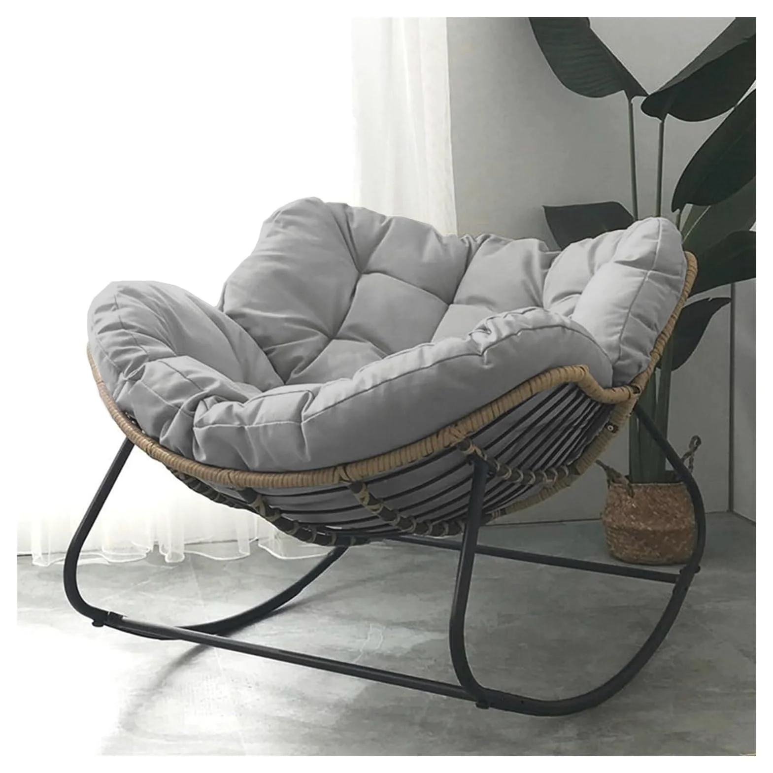 Sedia a dondolo da esterno, sedia a dondolo a forma di uovo da patio, sedia Papasan for interni, poltrona in vimini in rattan, sedia reale moderna for camera da letto, soggiorno, portico, giardino, pr