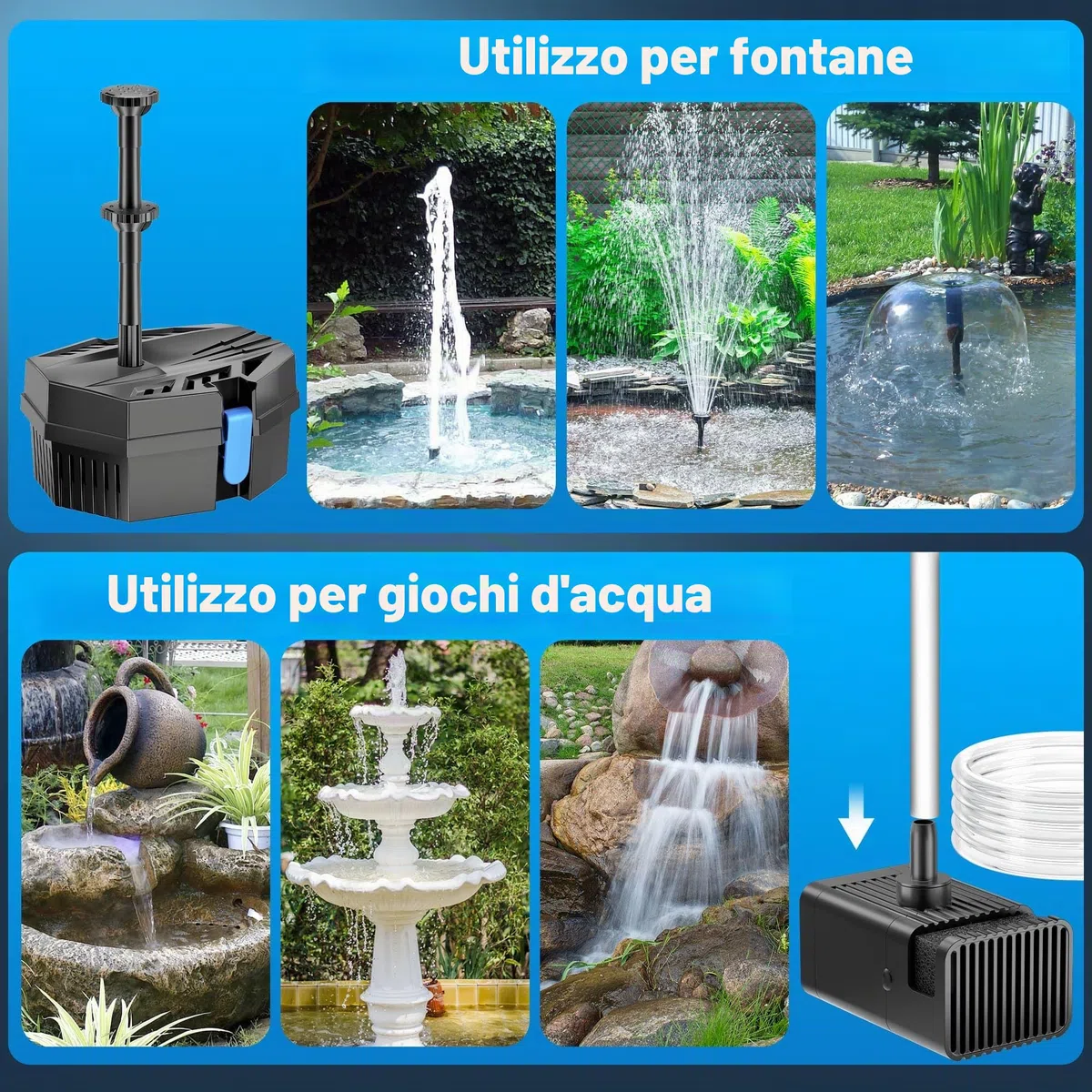 Biling Filtro solare per laghetto da 8 W, con batteria da 405 l/h, tubo per pompa solare e 10 ugelli, fai da te, per laghetti da giardino, giochi d'acqua, fontana solare per laghetti di koi, bagni per