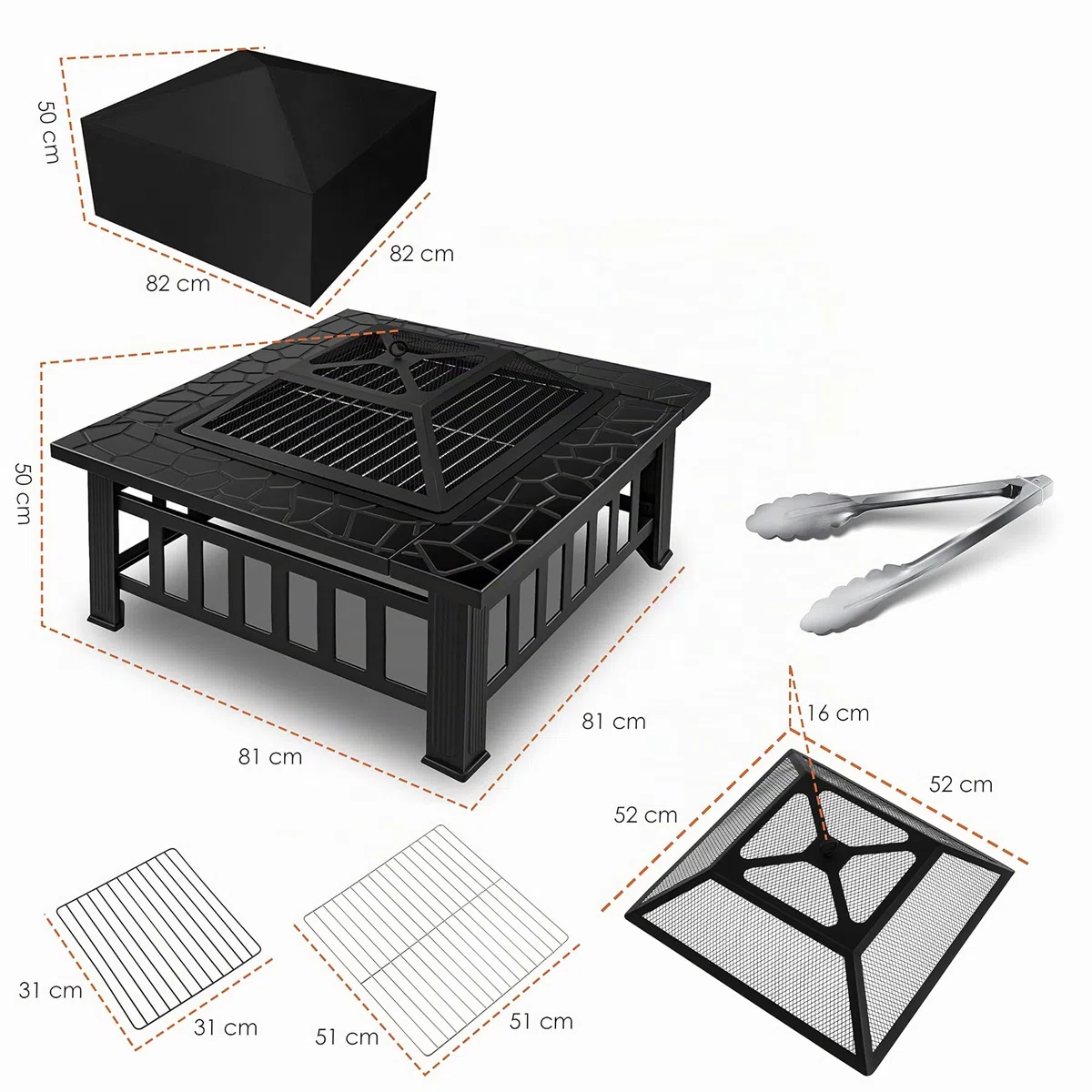 KESSER Braciere con Grill Ø 62 cm, Braciere multifunzionale per barbecue e riscaldamento, con griglia e attizzatoio, Nero