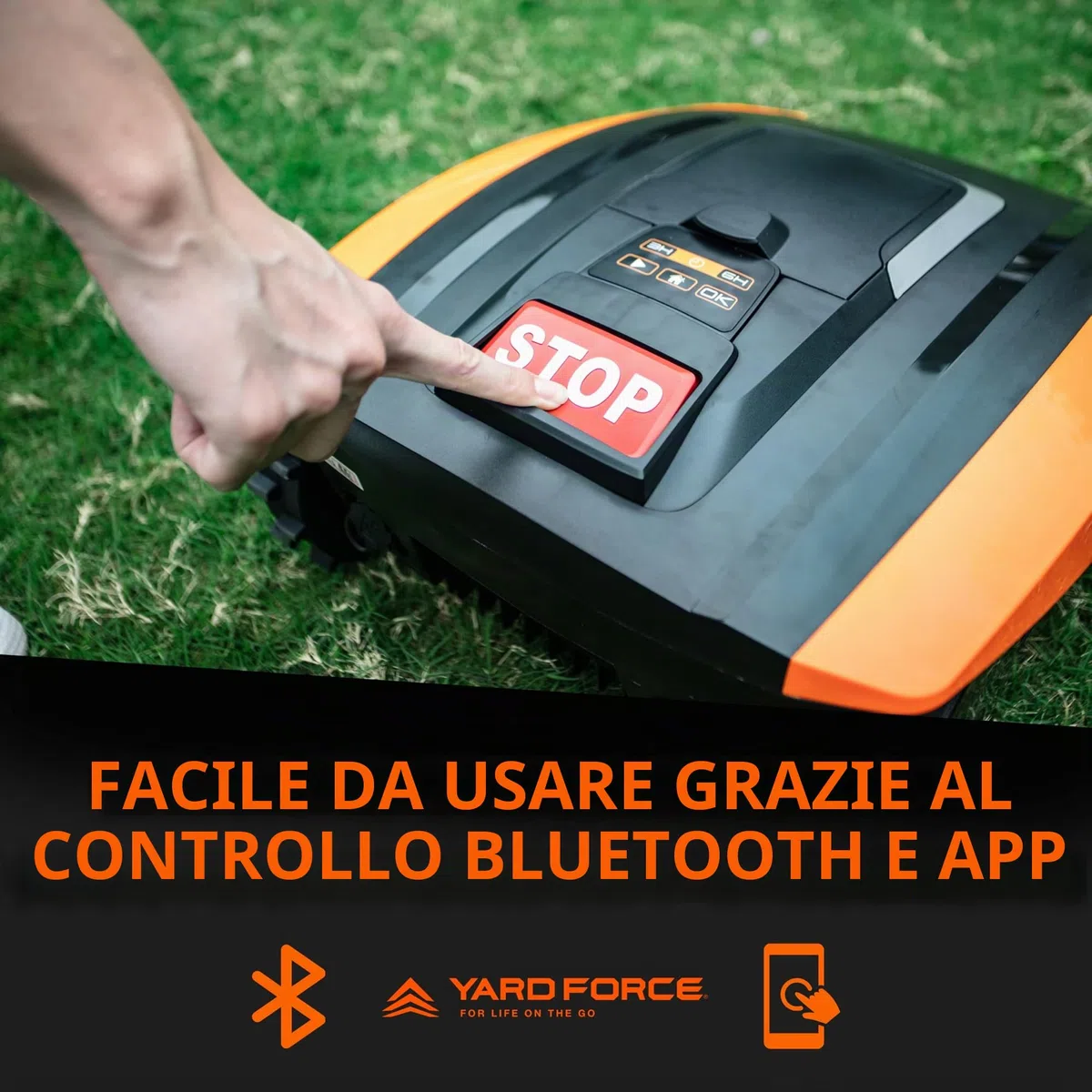YARD FORCE EasyMow 260B Robot tosaerba fino a 260 mq, robot tosaerba a guida autonoma, facile da usare, controllo Bluetooth e app, fino a pendenze 30%, batteria agli ioni di litio da 20 V/2,0 Ah