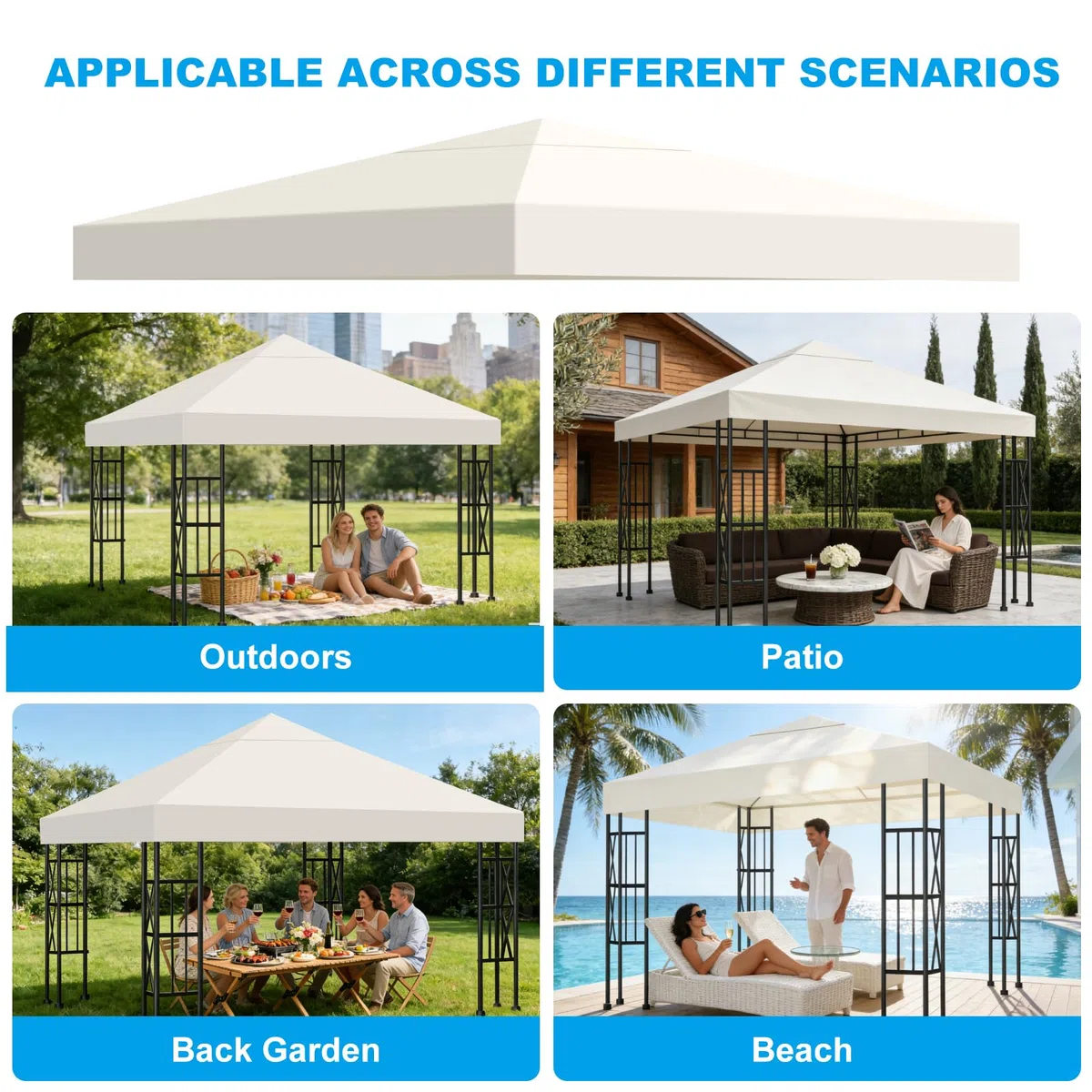 Telo di Ricambio per Gazebo 3x3m, Impermeabile e Anti-UV 300D, Copertura Rimovibile per Pergola con Fascette in Velcro Rinforzate, Ideale per Giardino, Terrazza, Campeggio e Spiaggia,Beige