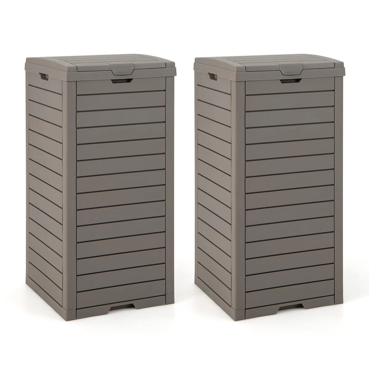 FANTASK Set di 2 bidoni della spazzatura per esterni, 118 l, pattumiera con coperchio, impermeabile con vassoio estraibile e manico, per veranda, cortile, terrazza (marrone)