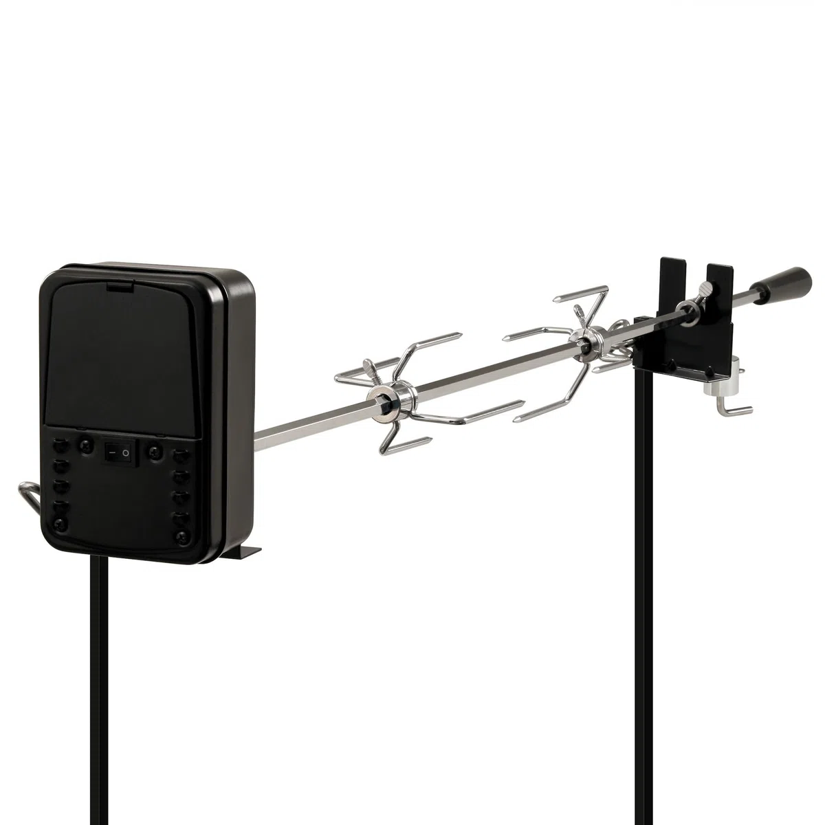 BBQ-TORO Set spiedini per Escursioni, Campeggio, falò e Altro, 90 cm, 2 Aghi per Carne, Motore (con Batteria)