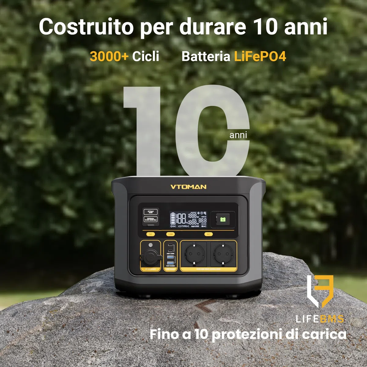 VTOMAN FlashSpeed 600 Centrale Elettrica Portatile 499Wh - 600W(1200W Picco) LiFePO4 Power Station, 100W USB-C, Ricarica da 0-80% in 60 Min, Capacità Espandibile Generatore Solare per Campeggio