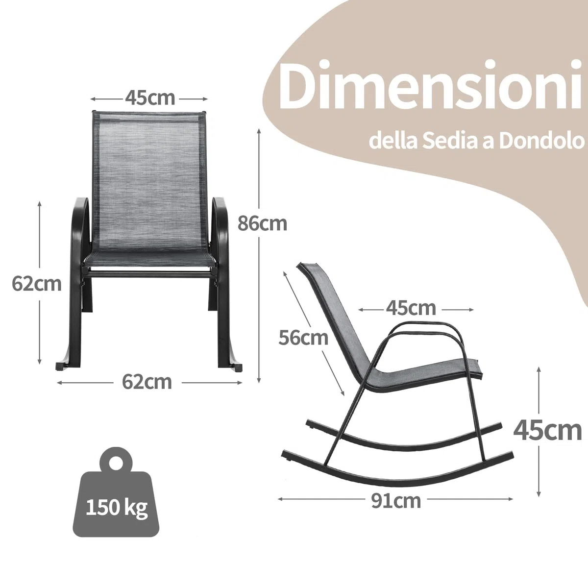 COSTWAY Sedie a Dondolo da Giardino 2 Pezzi, Dondoli da Esterno Ergonomici in Textilene Traspirante e Movimento Dolce, Sedie Dondolo da Balcone Terrazzo Giardino, Portata 150 kg (Grigio)