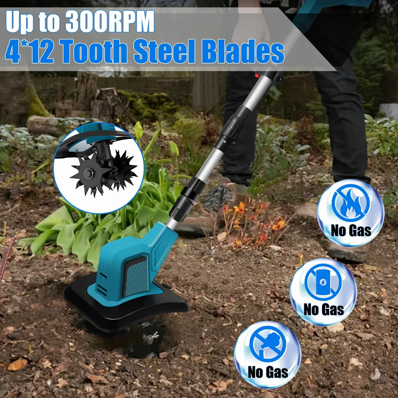 Motozappa a Batteria 550W, Motozappa Elettrica per Orto 20cm | Motore Brushless 550W, 2 Batterie 4.0Ah, Larghezza 20cm, 4 Lame In Acciaio, Manico Regolabile, Ideale Per Orto E Giardino