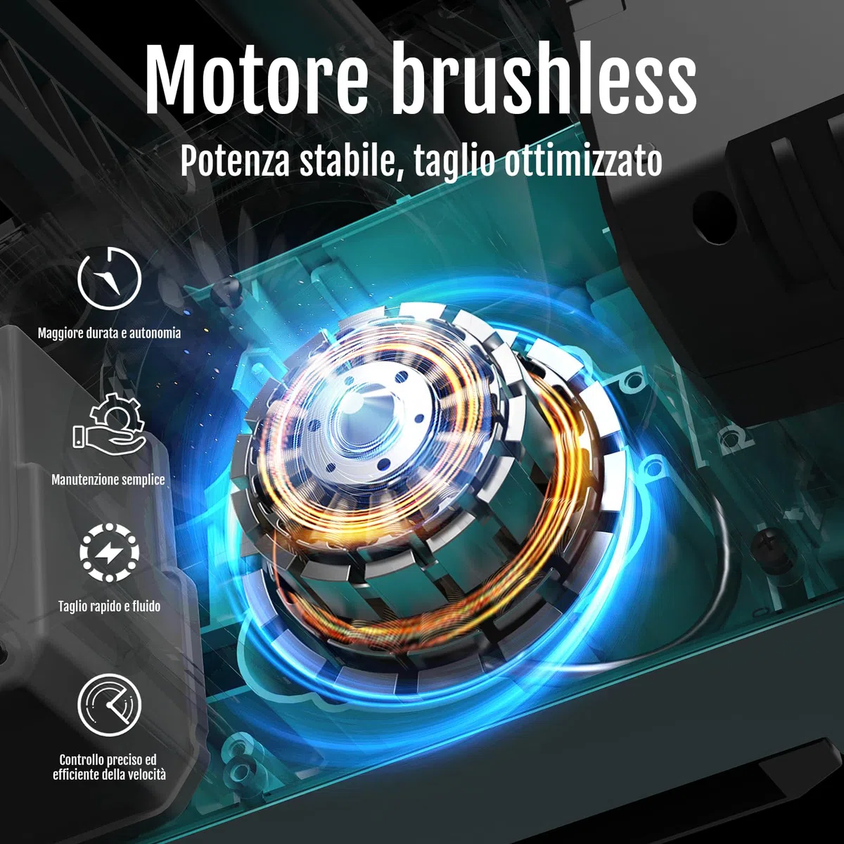 YARDCARE Motosega a batteria da 16 pollici, motore brushless da 1600 W, velocità catena 21 m/s, display LED, 2 batterie da 4 Ah, tensionamento senza attrezzi e lubrificazione automatica