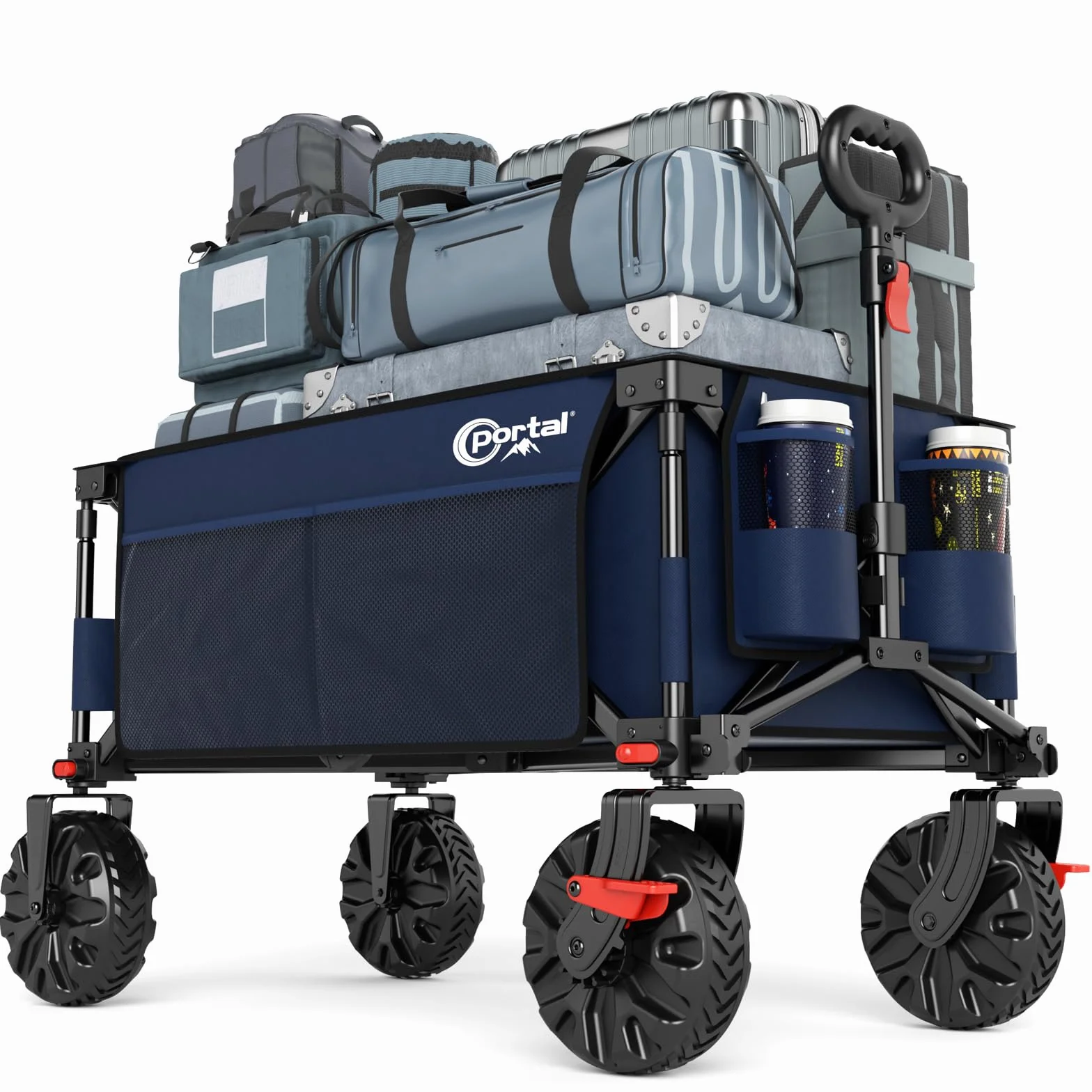 Portal Carro da spiaggia pieghevole, resistente, di grande capacità con ruote per tutti i terreni, carretto portatile per campeggio, giardino, shopping, generi